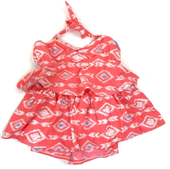 Roxy ruffle swim tankini top sz 8 pink white